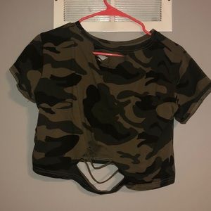 Camo distressed crop top